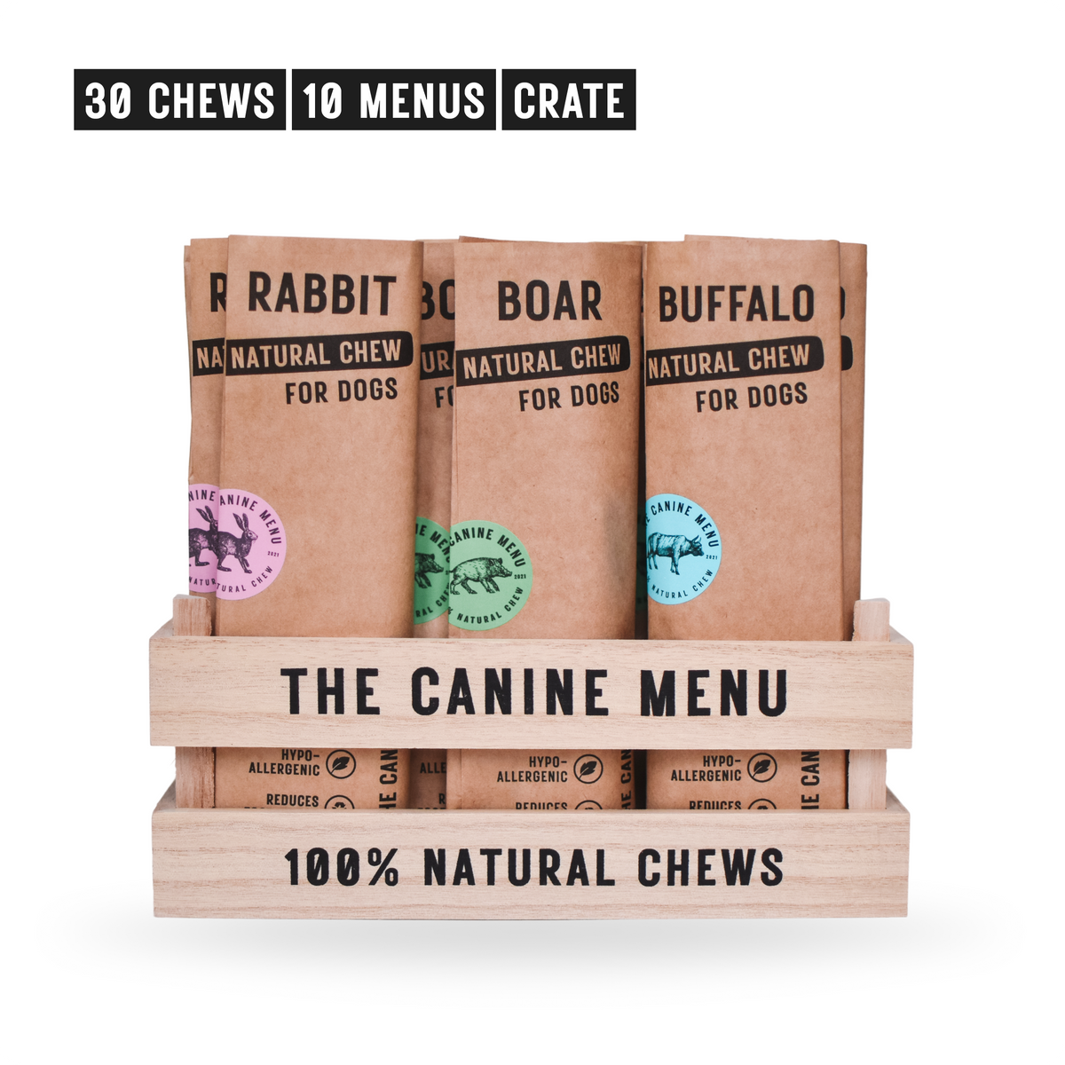The Canine Menu Starter Pack (30 skanėstų + 10 meniu + reklaminė dėžė)
